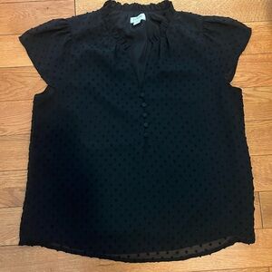 Black J Crew Women's Short Sleeved Top with Dots and Button Details, size small